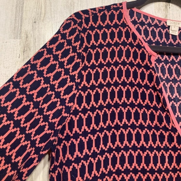 J. Crew Pink Blue V-Neckline 3/4 Sleeve Tunic Blouse Medium - Picture 2 of 9